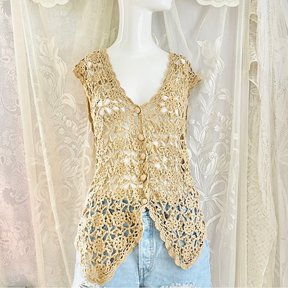 August Silk Beige Crochet Lace Blouse